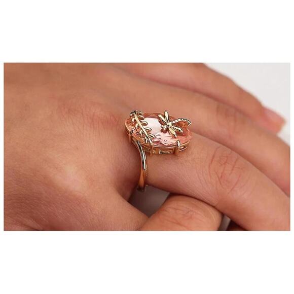 Pink dragonfly ring - 18Kgold  plated - CZs - size 9 - Picture 2 of 2